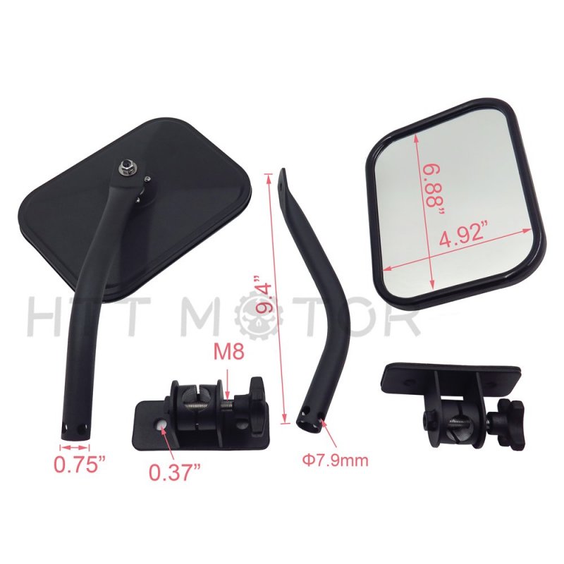 Httmt Mt371-032-m Pair Quick Release View Mirror Rectangular Black For Jeep Wrangler Tj Jk 97-17