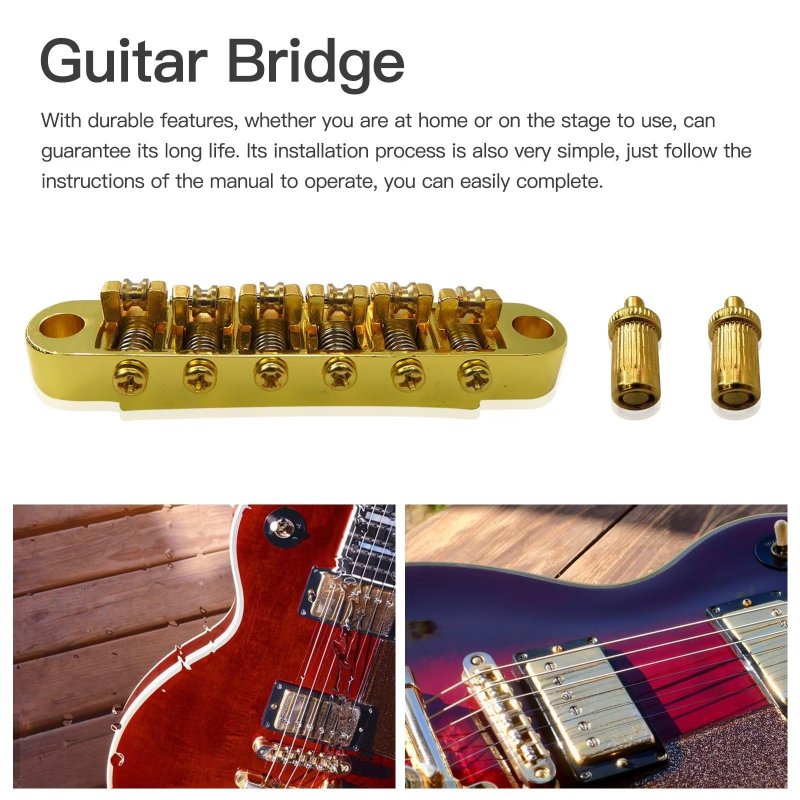 Tune-o-matic Bridge W Roller Saddles For Epiphone Guitars Gold