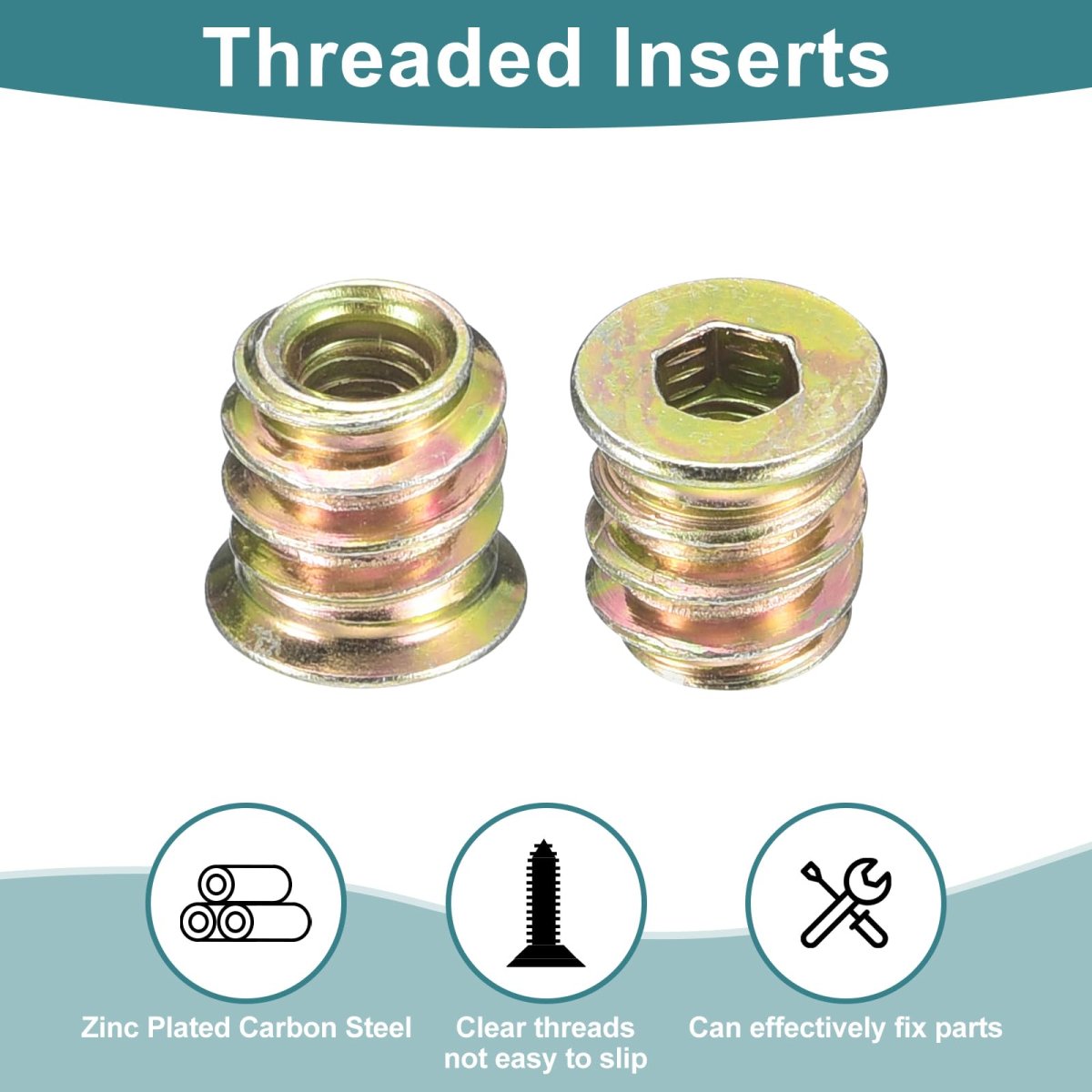 30pcs Threaded Inserts M4-0 7x10 Zinc Plated Carbon Steel Hex Socket Drive Screw-in Nut For Wood Working Tools And Accessories