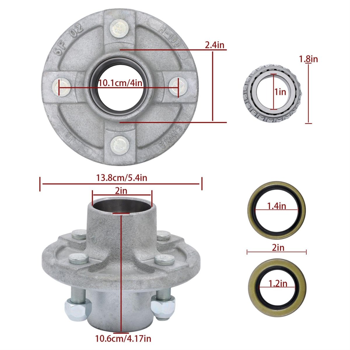 4 On In Galvanized Trailer Hub Bearing Kit For 2000lbs Capacity And 1 Spindle Includes Seals Dust Cap