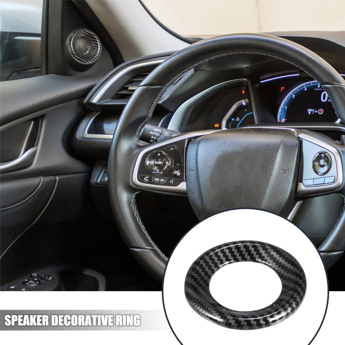2pcs Car Loudspeaker Circle Trim Audio Speaker Decorative Ring Carbon Fiber Pattern For Honda Civic 10th Generation 2016-2021