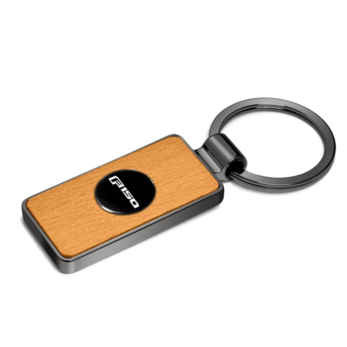 Ford F-150 2015 Up Roundel Logo Keychain Black Maple Wood And Gray Gunmetal Metal Case 2 125 In X 0 875 Pendant