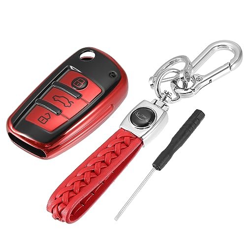 Car Key Fob Cover 3 Button Remote Case With Keychain Red For Audi A1 A3 Q3 Q7 R8 A6l Rs6 Tt