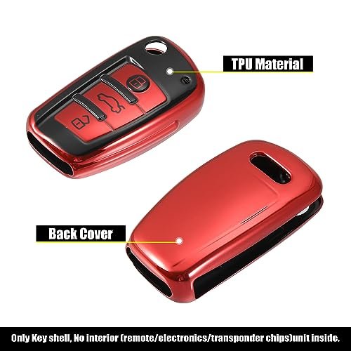 Car Key Fob Cover 3 Button Remote Case With Keychain Red For Audi A1 A3 Q3 Q7 R8 A6l Rs6 Tt