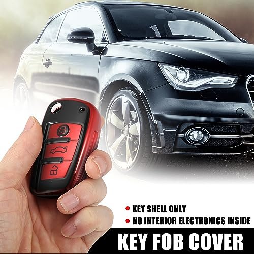 Car Key Fob Cover 3 Button Remote Case With Keychain Red For Audi A1 A3 Q3 Q7 R8 A6l Rs6 Tt