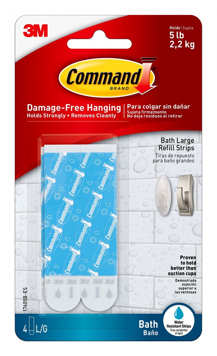 Command Bath Large Water-resistant Adhesive Refill Strips 4-large Re-hang Hooks Or Caddies