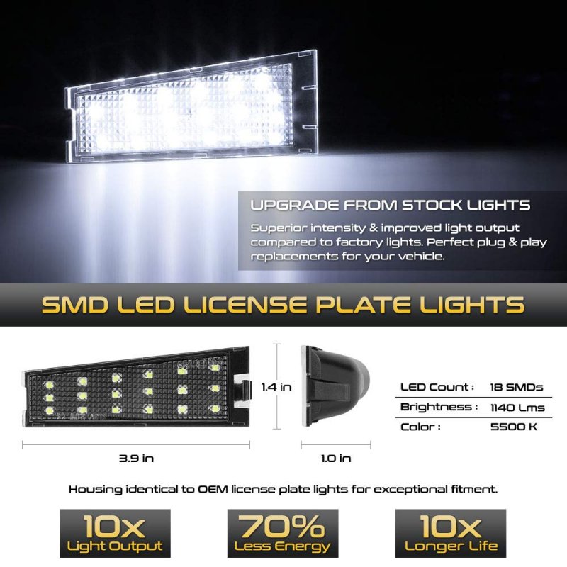 2-pieces Diamond White Full Led License Plate Light Housing Tag Lamp Assembly Replacement Pair For 2008-2010 Cadillac Cts
