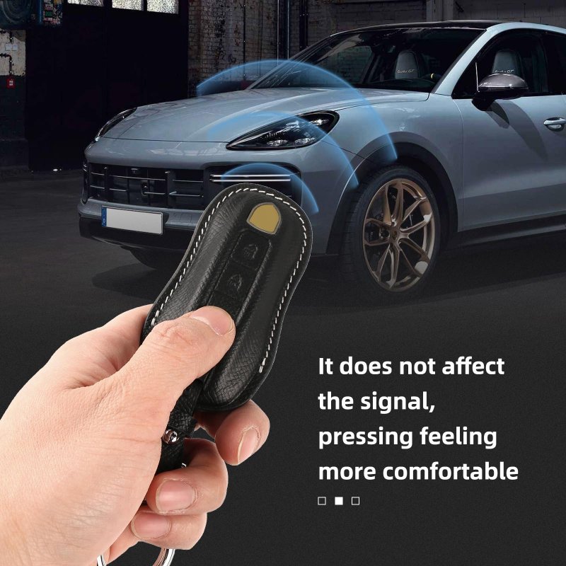 Cisui For Porsche Leather Key Fob Cover Withchain Key Shell 2020-2021 Panamera Cayenne-black