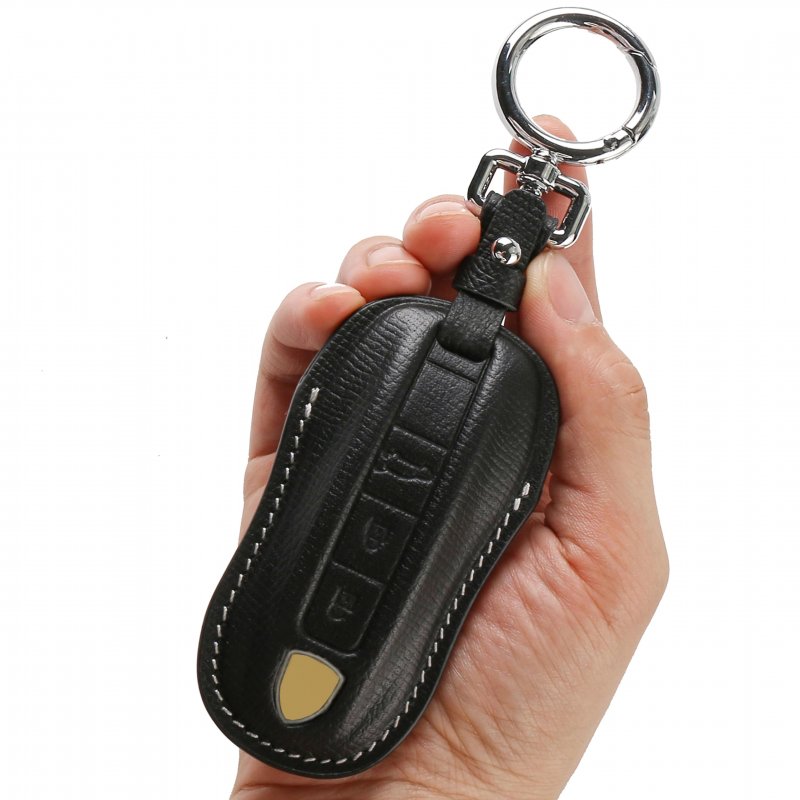 Cisui For Porsche Leather Key Fob Cover Withchain Key Shell 2020-2021 Panamera Cayenne-black