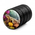 Horned Lizard And Flowers Valve Stem Caps For Tire Rim Wheel Aluminum Black
