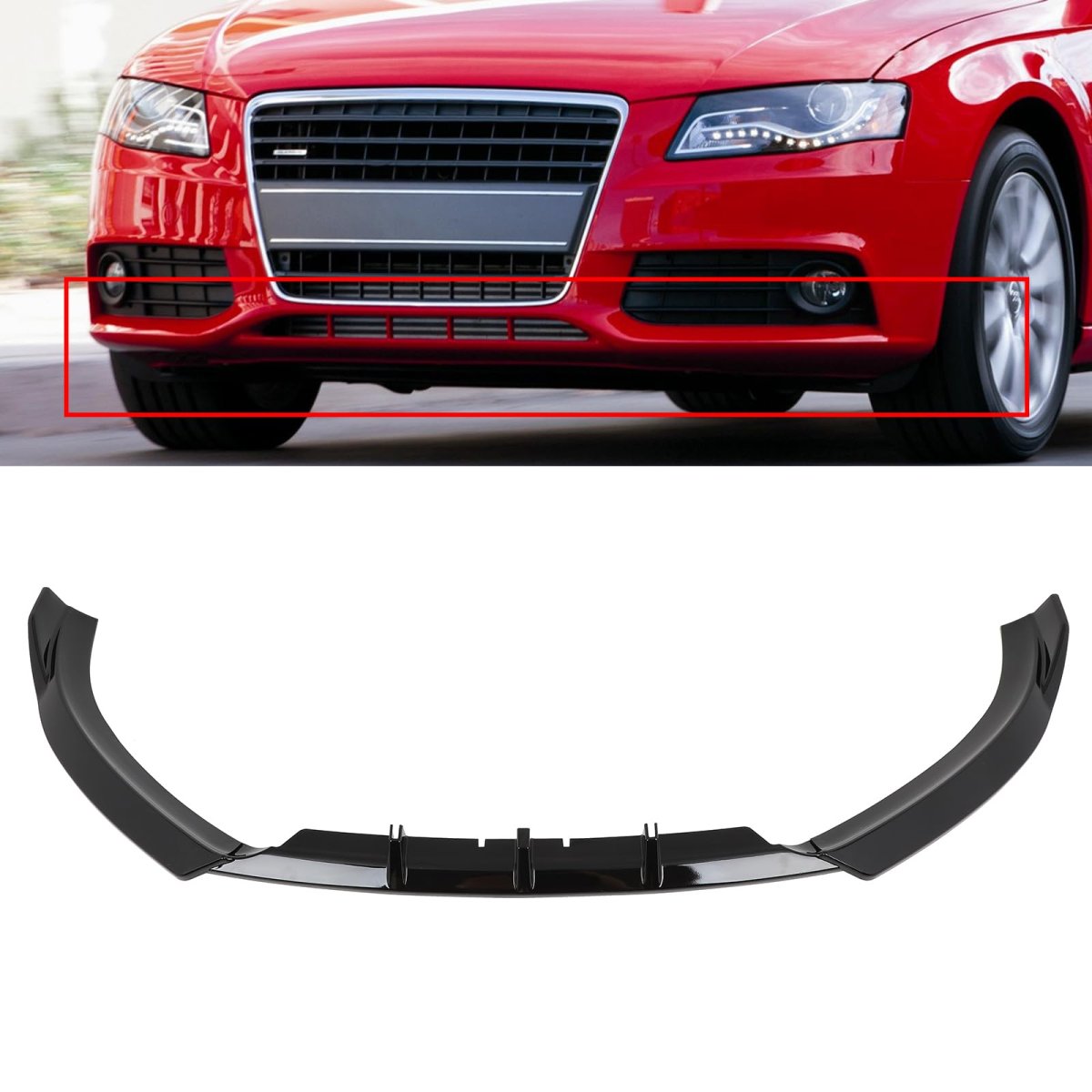 3pcs Front Bumper Lip Spoiler For Audi A4 B8 S Line 2009 To 2012 Glossy Black Pp Body Kit