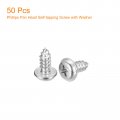 Uxcell St5x12mm Phillips Pan Head Self-tapping Screw With Washer 50pcs 304 Stainless Steel Wood Full Thread Silver