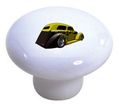 Set Of 2 Hot Rod Car Yellow Black Coupe Cabinet Drawer Pull Knobs 