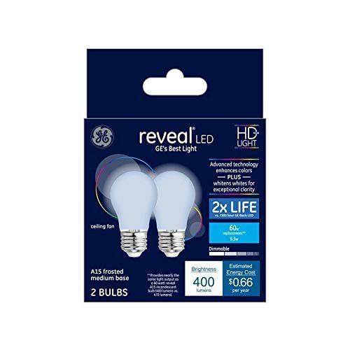2-pack Ge Reveal Hd 60-watt Equivalent A15 Color-enhancing Dimmable Led Light Bulb Ceiling Fan Shape