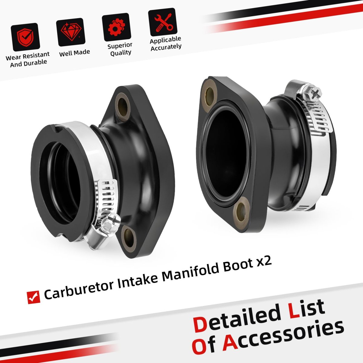 2x Intake Manifold Carburetor Boot For Polaris Snowmobile 400 440 500 600 650 Star Trail Classic Wide Trak Tran Sport 1985 To