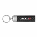Ipick Image For Chevrolet Camaro Zl1 Real Carbon Fiber Strap With Black Leather Stitching Edge Premium Key Chain Keychain The