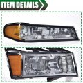 G-plus Headlights Assembly Compatible With 2004-2012 Chevy Colorado Gmc Canyon Bumper Headlamp Smoky Lens Chrome Housing Amber