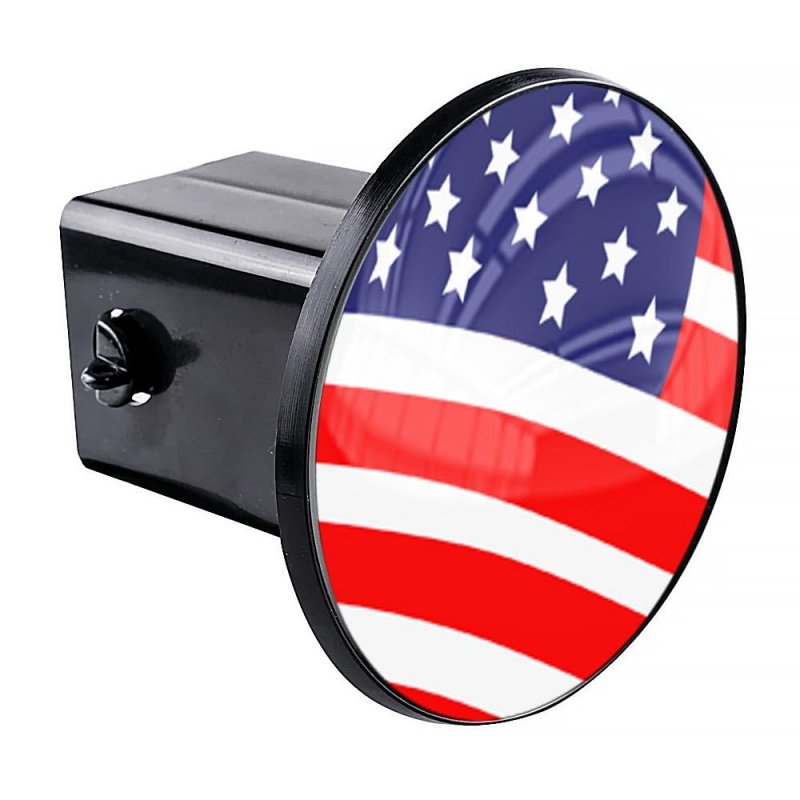 Trailer Hitch Cover Plug For 2 In Receivers Class 3 4 5 American Flag Design Pin Offset And 0 75 Hole High Resolution Graphics