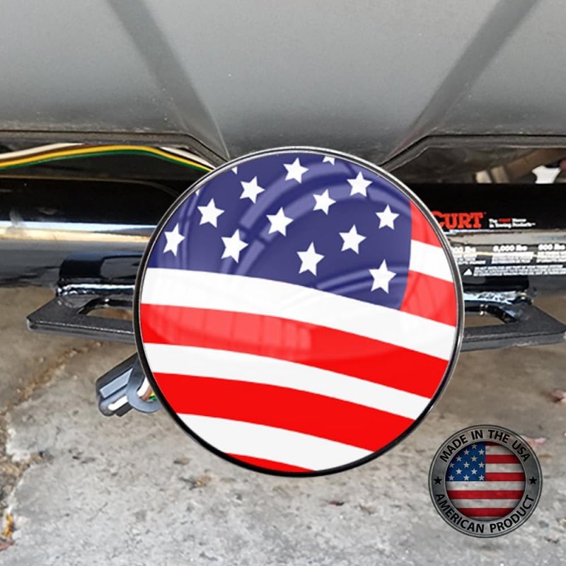 Trailer Hitch Cover Plug For 2 In Receivers Class 3 4 5 American Flag Design Pin Offset And 0 75 Hole High Resolution Graphics