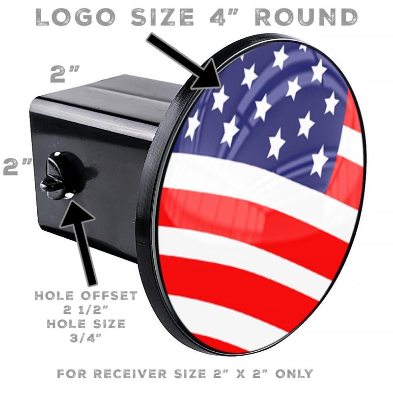 Trailer Hitch Cover Plug For 2 In Receivers Class 3 4 5 American Flag Design Pin Offset And 0 75 Hole High Resolution Graphics