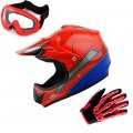 Wow Youth Motocross Helmet Bmx Mx Atv Dirt Bike Spider Red Goggles Skeleton Glove Bundle 