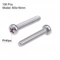 Uxcell M3x16mm Machine Screws Pan Phillips Cross Head Screw 304 Stainless Steel Fasteners Bolts 100pcs