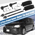 X Autohaux 6 Pcs Front Inner Outer Tie Rod End Links With Boot For Dodge Grand Caravan 2001-2004 Chrysler Town Country Voyager