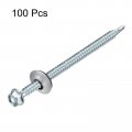 Uxcell 12 X 4 Self Drilling Screws With Rubber Washer 100pcs Zinc Plated Steel Roofing Hex Head Tapping Epdm For Metal To