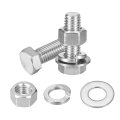 5set Hex Head Screw Bolt 1 2-13 X 1-1 2 304 Stainless Steel Fully Threaded With Nuts Flat Lock Washers Silver 