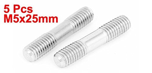 M5x25mm 304 Stainless Steel Double End Threaded Stud Screw Bolt 5pcs