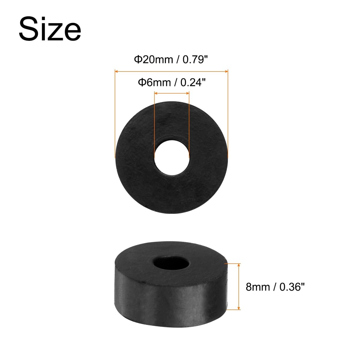24pcs Rubber Spacers 20mm Od 6mm Id 8mm Height Round Anti Vibration Spacer Bushing Grommets Thick Washers For Home Car