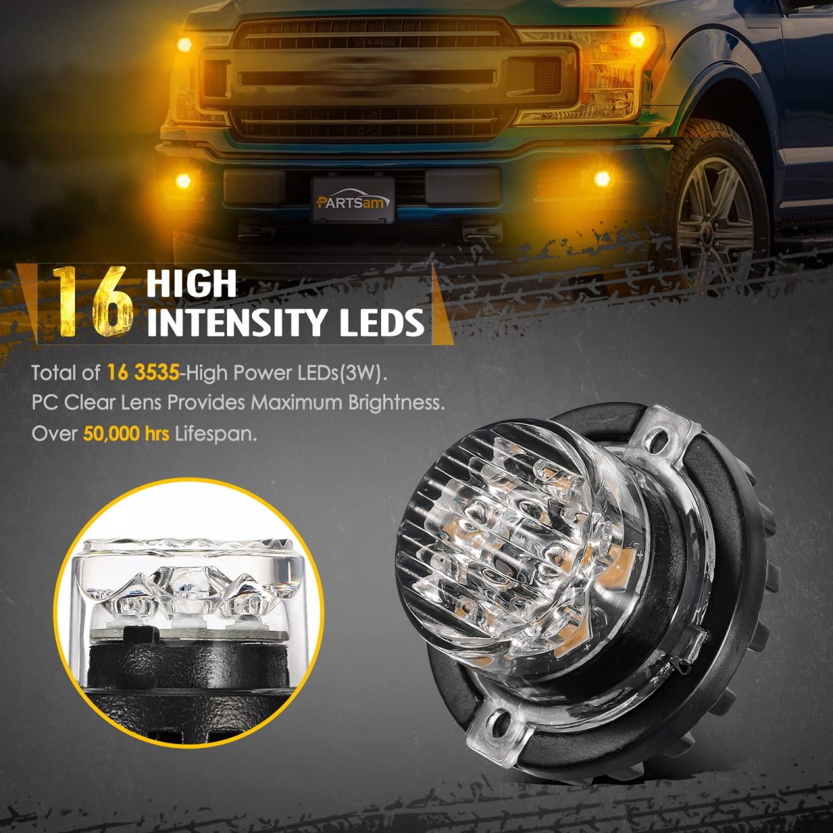 Partsam 4pcs Amber Led Hideaway Strobe Lights Kit 20 Flashing Modes W Control Box Hazard Warning Grille Safety Caution For Cars