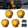 Partsam 4pcs Amber Led Hideaway Strobe Lights Kit 20 Flashing Modes W Control Box Hazard Warning Grille Safety Caution For Cars 