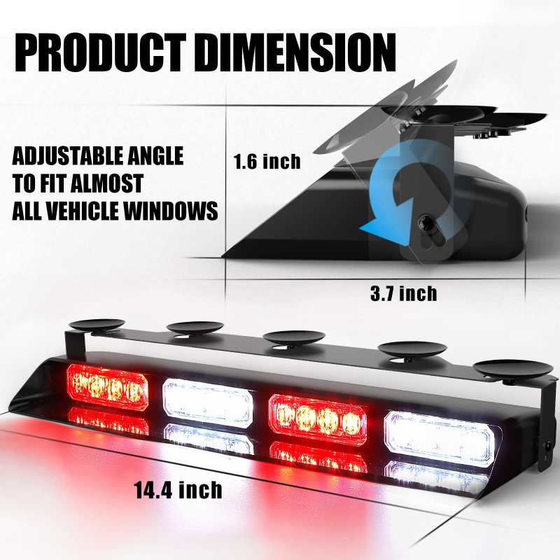 Wineco Emergency Dash Strobe Lights Red White Safety Flashing Warning Hazard Interior Front Rear Windshield Deck Split For