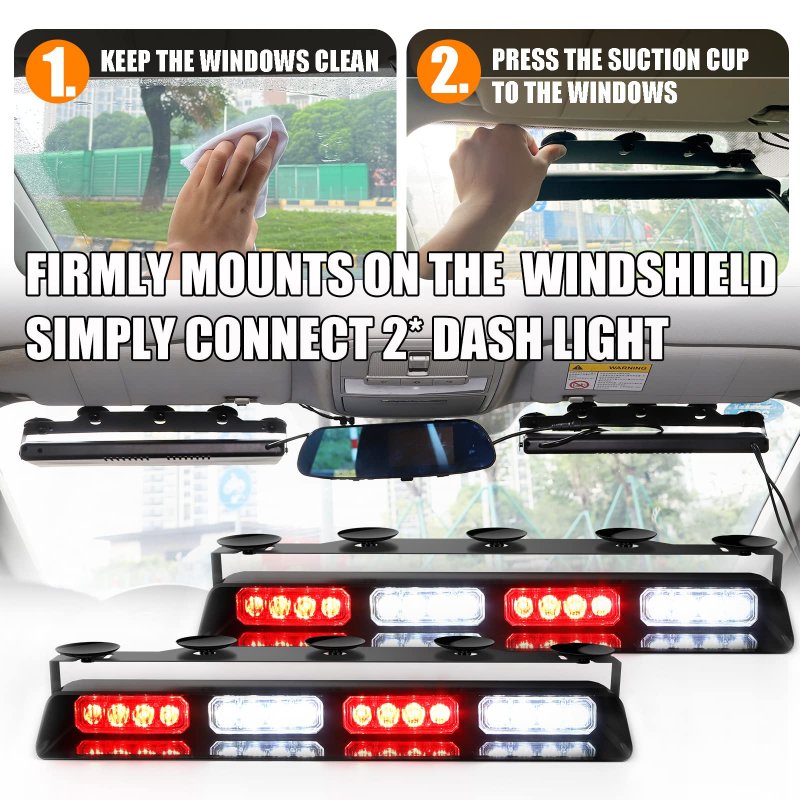 Wineco Emergency Dash Strobe Lights Red White Safety Flashing Warning Hazard Interior Front Rear Windshield Deck Split For