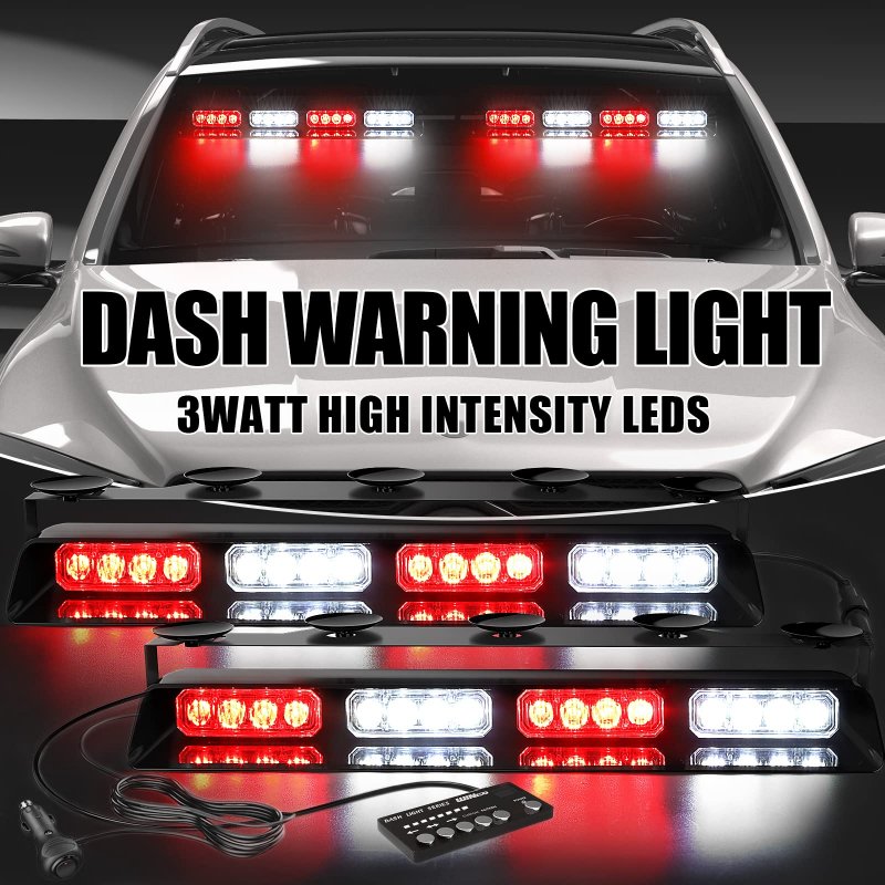 Wineco Emergency Dash Strobe Lights Red White Safety Flashing Warning Hazard Interior Front Rear Windshield Deck Split For