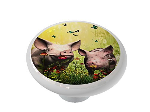 Gotham Decor Pigs In Daisies Ceramic Drawer Knob
