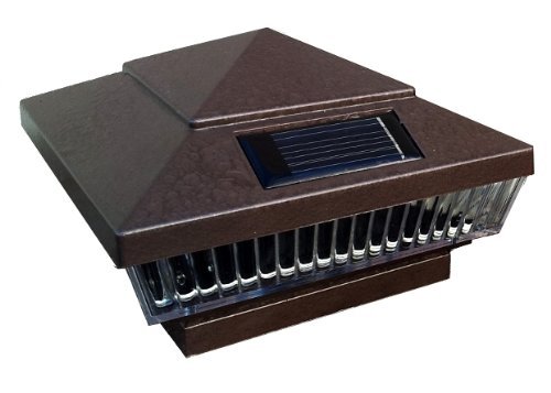 10-pack Solar Hammered Brown Finish Post Deck Fence Cap Lights For 4 X Pvc Vinyl With White Leds And Vertical-lined Clear Lens