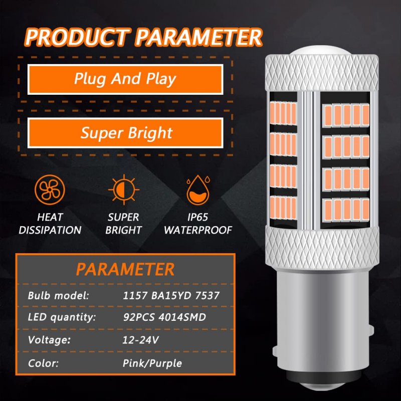 High Power 92smd Led Bulbs 14000k Pink Purple 1157 2057 2357 7528 Bay15d Brake Center Stop Drl Tail Daytime Running Light Bulb