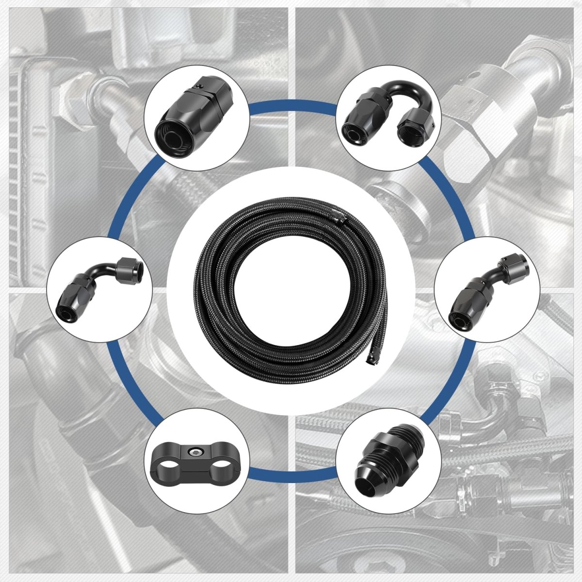 8an Fuel Line Kit 0 44 In Id Stainless Steel Braided Hose With Adapters Cpe 25 Ft Oil Gas And End Fitting Black