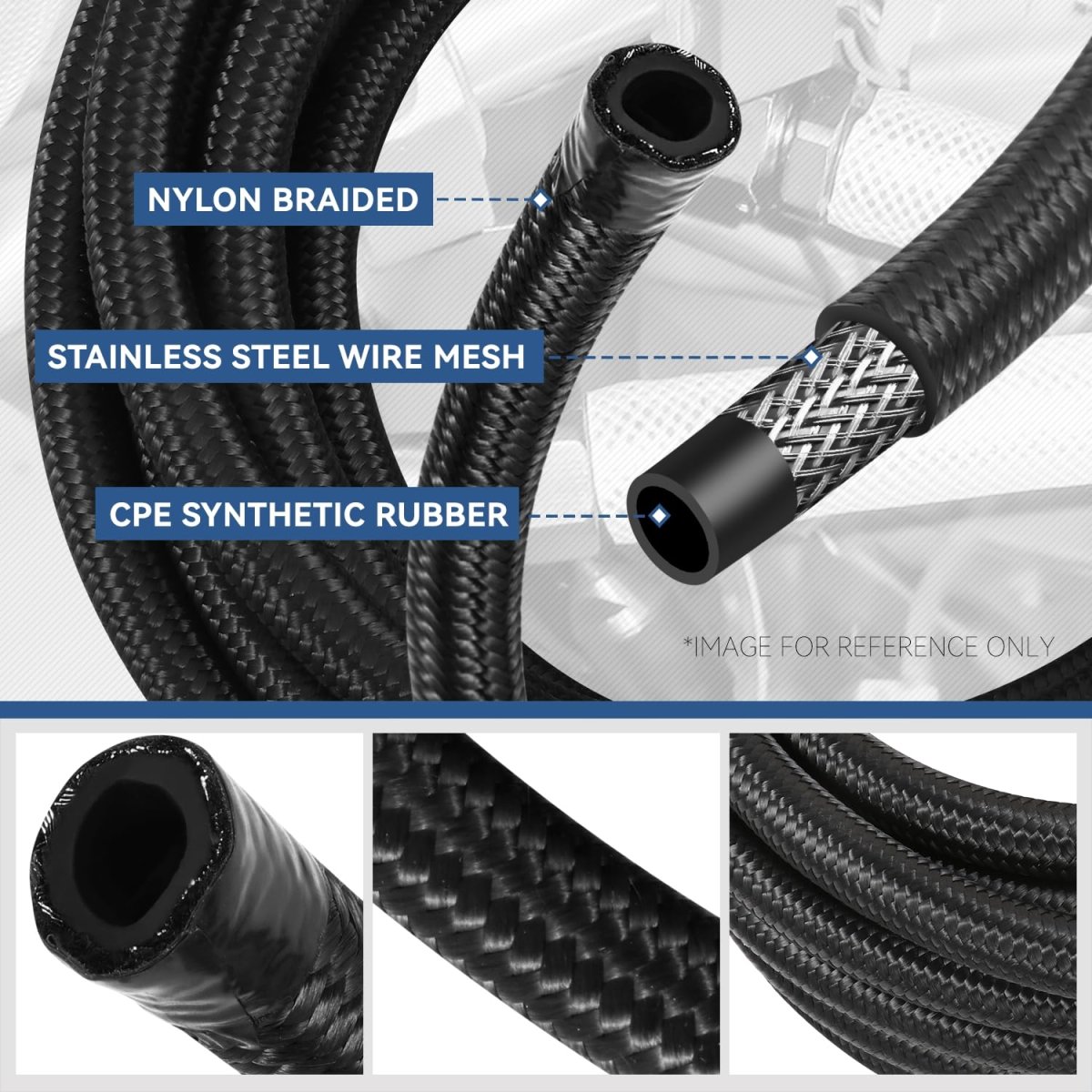 8an Fuel Line Kit 0 44 In Id Stainless Steel Braided Hose With Adapters Cpe 25 Ft Oil Gas And End Fitting Black