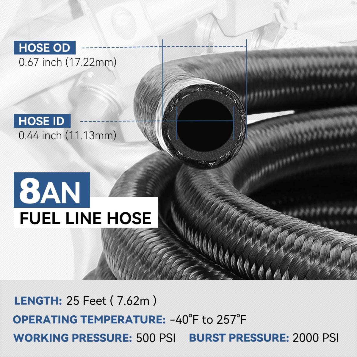 8an Fuel Line Kit 0 44 In Id Stainless Steel Braided Hose With Adapters Cpe 25 Ft Oil Gas And End Fitting Black