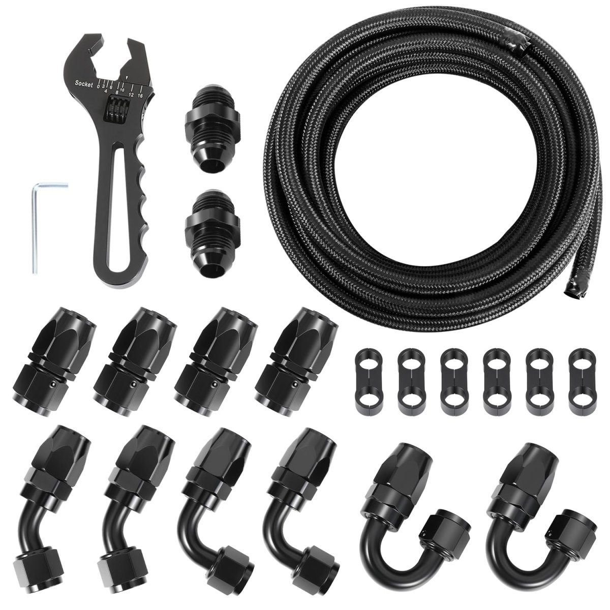 8an Fuel Line Kit 0 44 In Id Stainless Steel Braided Hose With Adapters Cpe 25 Ft Oil Gas And End Fitting Black