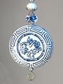 Large Asian Chinese White Blue Porcelain Style Glass With Character Symbols Of Good Luck Fortune Happiness Contentment Ceiling 