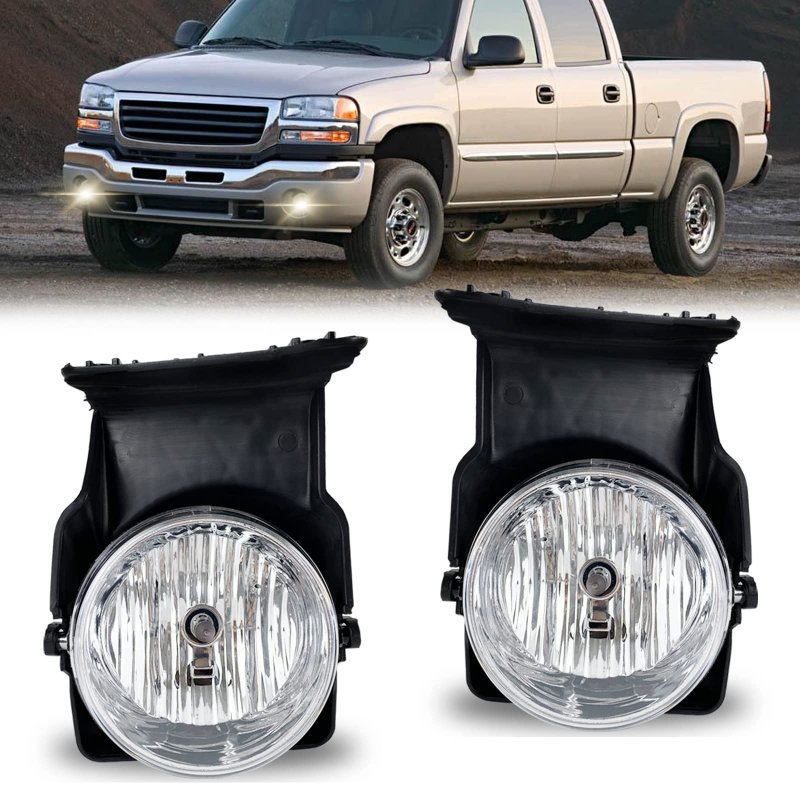 Fog Lights Replacement For 2003 2004 2005 2006 2007 Gmc Sierra 1500 2500 3500 With Halogen Bulbs And Wiring Harness Kit Clear