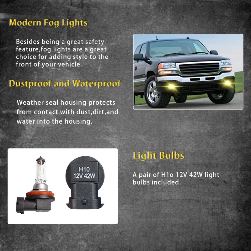 Fog Lights Replacement For 2003 2004 2005 2006 2007 Gmc Sierra 1500 2500 3500 With Halogen Bulbs And Wiring Harness Kit Clear