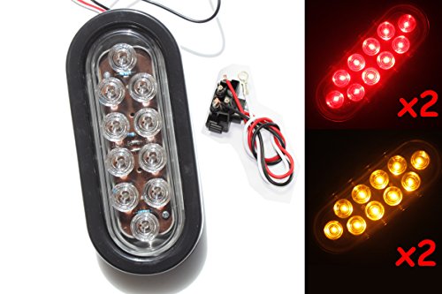 Blingbling 2 Red Amber Clear Lens Oval Oblong Sealed 6 Led Brake Stop Turn Tail Light Kit With Grommet And Plug For Truck