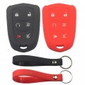 Rubber Silicone 6 Button Smart Key Fob Cover Case With Keychain For Cadillac Escalade 2015 2016 2017 2018 2019 2020 Black Red 2 