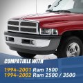 Auto Dynasty 4pcs Sequential Dual L-led Drl Switchback Headlights Assembly Compatible With Dodge Ram 1500 2500 3500 1994-2002