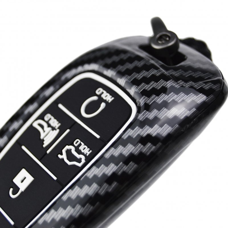 Carbon Pattern Shell Silicone Remote Key Fob Cover W Keychain For Hyundai Tucson Santa Palisade Sonata Ioniq 5 Nexo